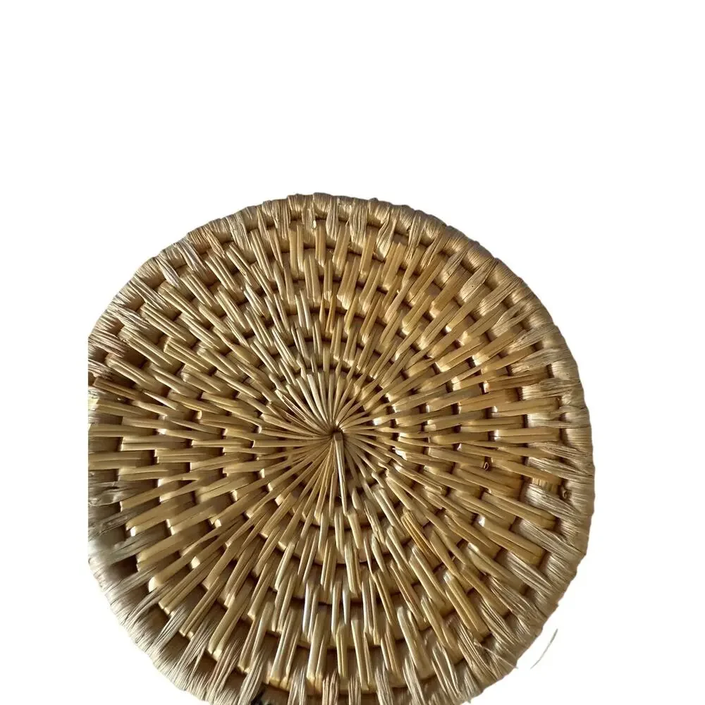 Vintage Handmade Hand Woven Weave Large Basket Bowl Round Tan 9.5 x 4